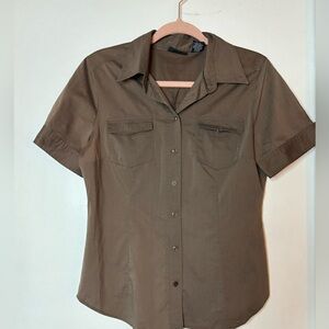 Brown Short Sleeve Button-Up Shirt
